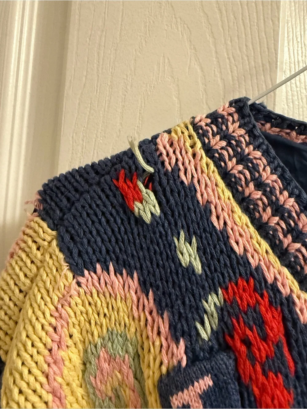 Together Navy button Knit Cardigan with Pink and Yellow Accents
